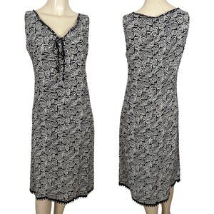 F.L. MALIK sleeveless black and white geometric print above knee Tunic rayon Vin